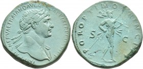 Trajan, 98-117. Sestertius (Orichalcum, 32 mm, 25.23 g, 6 h), Rome, circa 112-114. IMP CAES NERVAE TRAIANO AVG GER DAC P M TR P COS VI P P Laureate he...
