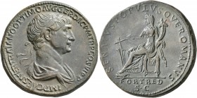 Trajan, 98-117. Sestertius (Orichalcum, 33 mm, 29.37 g, 7 h), Rome, 114-116. IMP CAES NER TRAIANO OPTIMO AVG GER DAC P M TR P COS VI P P Laureate and ...