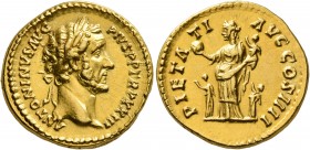 Antoninus Pius, 138-161. Aureus (Gold, 19 mm, 7.26 g, 7 h), Rome, 159-160. ANTONINVS AVG PIVS P P TR P XXIII Laureate head of Antoninus Pius to right....