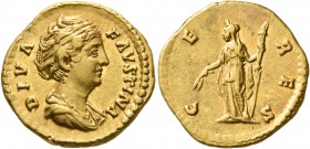 Diva Faustina Senior, died 140/1. Aureus (Gold, 19 mm, 7.24 g, 6 h), Rome, circa 146-161. DIVA FAVSTINA Diademed and draped bust of Diva Faustina to r...