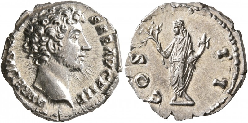 Marcus Aurelius, as Caesar, 139-161. Denarius (Silver, 18 mm, 3.50 g, 7 h), Rome...