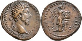 Marcus Aurelius, 161-180. Dupondius (Orichalcum, 26 mm, 12.30 g, 12 h), Rome, summer-December 166. M AVREL ANTONINVS AVG ARM PARTH MAX Radiate head of...