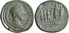 Marcus Aurelius, 161-180. Sestertius (Orichalcum, 34 mm, 31.29 g, 6 h), Rome, 170. M ANTONINVS AVG TRP XXIIII Laureate and draped bust of Marcus Aurel...