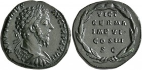 Marcus Aurelius, 161-180. Sestertius (Orichalcum, 29 mm, 21.49 g, 7 h), Rome, 172-173. M ANTONINVS AVG TR P XXVII Laureate and cuirassed bust of Marcu...