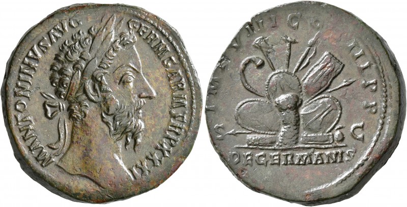 Marcus Aurelius, 161-180. Sestertius (Orichalcum, 32 mm, 25.16 g, 6 h), Rome, 17...