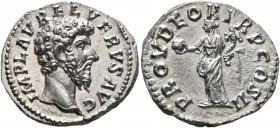 Lucius Verus, 161-169. Denarius (Silver, 18 mm, 3.18 g, 6 h), Rome, 161. IMP L AVREL VERVS AVG Bare head of Lucius Verus to right. Rev. PROV DEOR TR P...