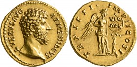 Lucius Verus, 161-169. Aureus (Gold, 19 mm, 7.32 g, 7 h), Rome, 164. •L•VERVS AVG ARMENIACVS Bare head of Lucius Verus to right. Rev. TR P IIII• IMP I...