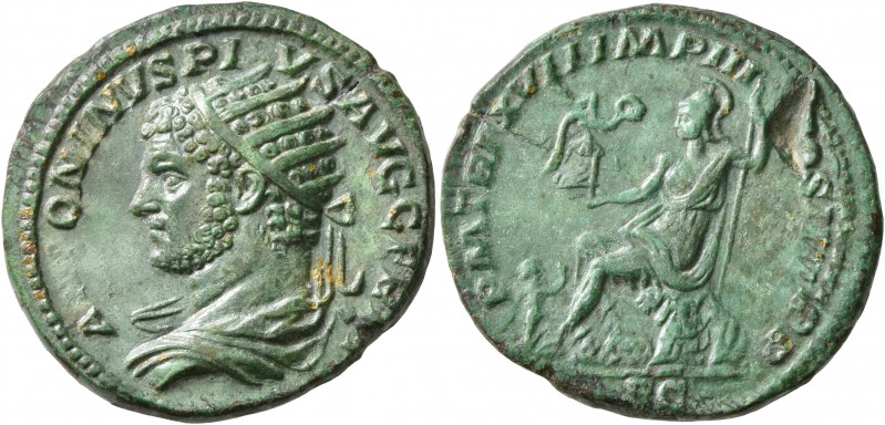 Caracalla, 198-217. Dupondius (Orichalcum, 26 mm, 11.78 g, 1 h), Rome, 214. ANTO...