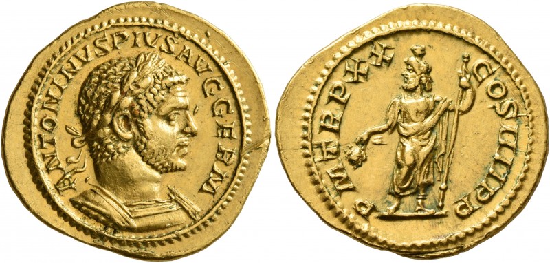 Caracalla, 198-217. Aureus (Gold, 22 mm, 6.44 g, 7 h), Rome, 10 December 216-8 A...