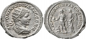 Caracalla, 198-217. Antoninianus (Silver, 24 mm, 4.56 g, 12 h), Rome, 217. ANTONINVS PIVS AVG GERM Radiate, draped and cuirassed bust of Caracalla to ...
