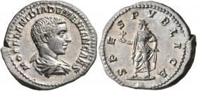 Diadumenian, as Caesar, 217-218. Denarius (Silver, 21 mm, 3.36 g, 1 h), Rome, 218. M OPEL ANT DIADVMENIAN CAES Bare-headed and draped bust of Diadumen...