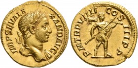 Severus Alexander, 222-235. Aureus (Gold, 20 mm, 5.87 g, 7 h), Rome, 230. IMP SEV ALEXAND AVG Laureate head of Severus Alexander to right, with slight...
