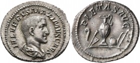 Maximus, Caesar, 235/6-238. Denarius (Silver, 21 mm, 3.45 g, 12 h), Rome, 235-236. IVL VERVS MAXIMVS CAES Bare-headed and draped bust of Maximus to ri...