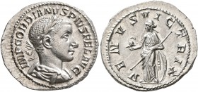 Gordian III, 238-244. Denarius (Silver, 21 mm, 3.06 g, 7 h), Rome, 240. IMP GORDIANVS PIVS FEL AVG Laureate, draped and cuirassed bust of Gordian III ...