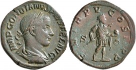 Gordian III, 238-244. Sestertius (Orichalcum, 29 mm, 17.41 g, 1 h), Rome, 242-243. IMP GORDIANVS PIVS FEL AVG Laureate, draped and cuirassed bust of G...