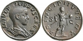 Philip II, as Caesar, 244-247. Sestertius (Orichalcum, 29 mm, 19.82 g, 11 h), Rome. M IVL PHILIPPVS CAES Bare-headed and draped bust of Philip II to r...
