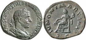 Trebonianus Gallus, 251-253. Sestertius (Orichalcum, 29 mm, 19.77 g, 12 h), Rome. IMP CAES C VIBIVS TREBONIANVS GALLVS AVG Laureate, draped and cuiras...