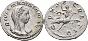 Diva Mariniana, died before 253. Antoninianus (Silver, 21 mm, 3.92 g, 11 h), Viminacium, 253-254. DIVAE MARINIANAE Veiled bust of Diva Mariniana set t...