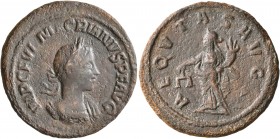 Macrianus, usurper, 260-261. As (Bronze, 26 mm, 7.41 g, 6 h), Samosata. IMP C FVL MACRIANVS P F AVG Laureate and cuirassed bust of Macrianus to right....