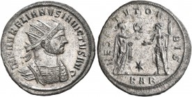 Aurelian, 270-275. Antoninianus (Silvered bronze, 23 mm, 3.64 g, 6 h), Serdica, November 274-September 275. IMP AVRELIANVS INVICTVS AVG Radiate and cu...
