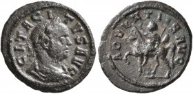 Tacitus, 275-276. Quinarius (Bronze, 15 mm, 1.50 g, 6 h), Ticinum, early 276. CL TACITVS AVG Laureate, draped and cuirassed bust of Tacitus to right, ...
