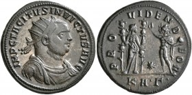 Tacitus, 275-276. Antoninianus (Silvered bronze, 23 mm, 4.59 g, 1 h), Serdica, early-June 276. IMP C TACITVS INVICTVS AVG Radiate, draped and cuirasse...