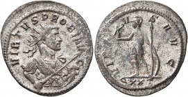 Probus, 276-282. Antoninianus (Silvered bronze, 26 mm, 3.81 g, 12 h), Ticinum, 278. VIRTVS PROBI AVG Radiate and cuirassed half-lenght bust of Probus ...