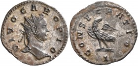 Divus Carus, died 283. Antoninianus (Silvered bronze, 23 mm, 3.31 g, 6 h), Lugdunum, 284. DIVO CARO PIO Radiate head of Divus Carus to right. Rev. CON...