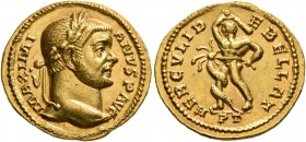 Maximianus, first reign, 286-305. Aureus (Gold, 19 mm, 5.38 g, 7 h), Treveri, 294. MAXIMIANVS P AVG Laureate head of Maximianus to right. Rev. HERCVLI...