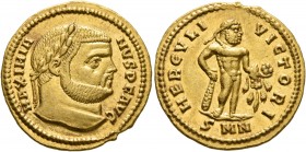 Maximianus, first reign, 286-305. Aureus (Gold, 20 mm, 5.39 g, 7 h), Nicomedia, 294. MAXIMIA-NVS P F AVG Laureate head of Maximianus to right. Rev. HE...