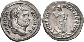 Maximianus, first reign, 286-305. Argenteus (Silver, 19 mm, 3.65 g, 7 h), Carthage, 296-298. MAXIMIANVS AVG Laureate head of Maximianus to right. Rev....