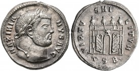 Maximianus, first reign, 286-305. Argenteus (Silver, 19 mm, 3.40 g, 12 h), Thessalonica, 302. MAXIMIANVS AVG Laureate head of Maximianus to right. Rev...