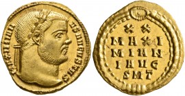 Maximianus, first reign, 286-305. Aureus (Gold, 19 mm, 5.35 g, 6 h), Ticinum, 303-304. MAXIMIAN-VS AVGVSTVS Laureate head of Maximianus to right. Rev....