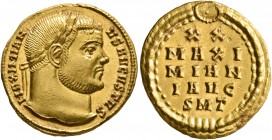Maximianus, first reign, 286-305. Aureus (Gold, 19 mm, 5.61 g, 12 h), Ticinum, 303-304. MAXIMIAN-VS AVGVSTVS Laureate head of Maximianus to right. Rev...