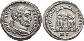 Constantius I, as Caesar, 293-305. Argenteus (Silver, 18 mm, 3.26 g, 6 h), Heraclea, 296. CONSTANTIVS CAESAR Laureate head of Constantius I to right. ...