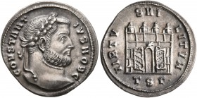 Constantius I, as Caesar, 293-305. Argenteus (Silver, 19 mm, 3.35 g, 7 h), Thessalonica, 302. CONSTANTIVS NOB C Laureate head of Constantius I to righ...