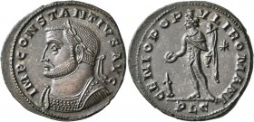 Constantius I, 305-306. Follis (Bronze, 29 mm, 10.35 g, 6 h), Lugdunum. IMP CONSTANTIVS AVG Laureate and cuirassed bust of Constantius I to left. Rev....