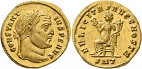 Constantius I, 305-306. Aureus (Gold, 20 mm, 5.32 g, 6 h), Ticinum, 305-306. CONSTANT-IVS P F AVG Laureate head of Constantius I to right. Rev. FELICI...