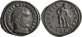 Maximinus II, 310-313. Follis (Bronze, 23 mm, 3.66 g, 7 h), Nicomedia, circa 311. IMP C GAL VAL MAXIMINVS P F AVG Laureate head of Maximinus II to rig...