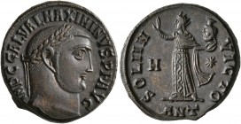 Maximinus II, 310-313. Follis (Bronze, 21 mm, 6.31 g, 12 h), Antiochia, 312. IMP C GAL VAL MAXIMINVS P F AVG Laureate head of Maximinus II to right. R...