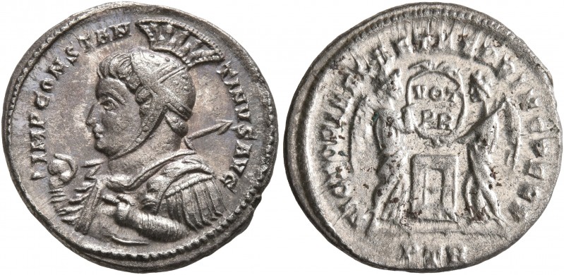 Constantine I, 307/310-337. Argenteus (Billon, 18 mm, 2.21 g, 6 h), Treveri, 310...