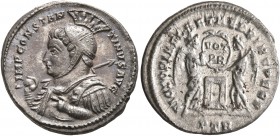 Constantine I, 307/310-337. Argenteus (Billon, 18 mm, 2.21 g, 6 h), Treveri, 310-313. IMP CONSTANTINVS AVG Helmeted, draped and cuirassed bust of Cons...