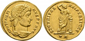 Constantine I, 307/310-337. Solidus (Gold, 20 mm, 4.49 g, 6 h), Treveri, second half of 326. CONSTANTI-NVS P F AVG Laureate head of Constantine I to r...