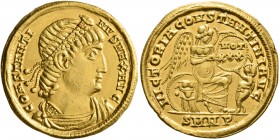 Constantine I, 307/310-337. Solidus (Gold, 21 mm, 4.21 g, 6 h), Nicomedia, July 335. CONSTANTI-NVS MAX AVG Rosette-diademed, draped and cuirassed bust...