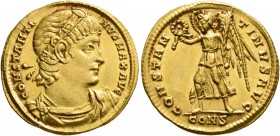 Constantine I, 307/310-337. Solidus (Gold, 20 mm, 4.41 g, 6 h), Constantinopolis, late 335-336. CONSTANTI-NVS MAX AVG Rosette-diademed, draped and cui...
