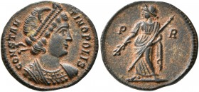 Commemorative Series, 330-354. Follis (Bronze, 16 mm, 1.88 g, 6 h), Rome, struck under Constantius II, circa 348. CONSTAN-TINOPOLIS Diademed and drape...
