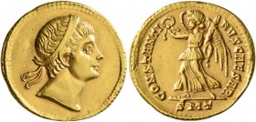 Constantine II, as Caesar, 316-337. Solidus (Gold, 19 mm, 4.36 g, 6 h), Ticinum, early 326. Diademed head of Constantine II to right. Rev. CONSTANTI-N...