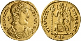 Constans, 337-350. Solidus (Gold, 21 mm, 4.44 g, 12 h), Thessalonica, 337-340. FL IVL CON-STANS P F AVG Laurel-and-rosette-diademed, draped and cuiras...