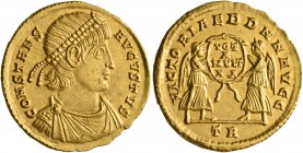 Constans, 337-350. Solidus (Gold, 22 mm, 4.43 g, 7 h), Treveri, 342/3 or 347/8. CONSTANS - AVGVSTVS Pearl-diademed, draped and cuirassed bust of Const...