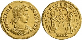 Constans, 337-350. Solidus (Gold, 22 mm, 4.50 g, 7 h), Aquileia, 342/3 or 347/8. CONSTANS - AVGVSTVS Laurel-and-rosette-diademed, draped and cuirassed...